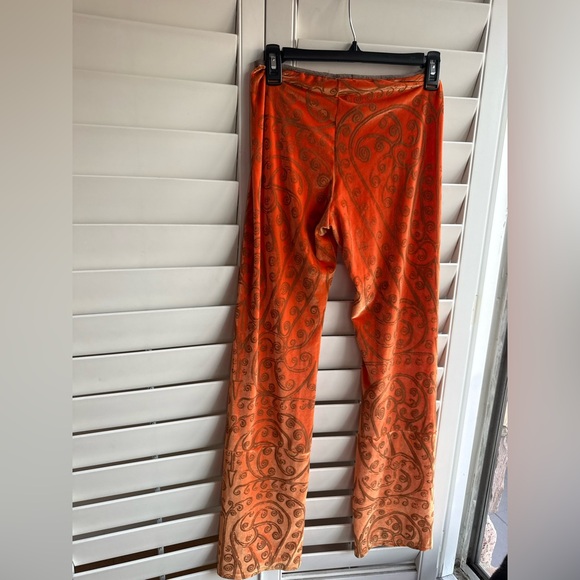 Cheap Thrill y2k low rise Orange Paisley Patterned Pants velvety - Picture 3 of 4